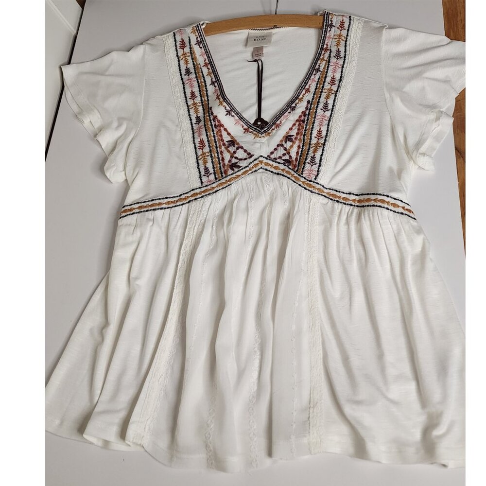 New With Tags Knox Rose Boho Embroidered Summer Top Size Lg